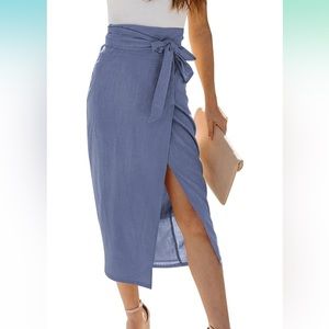 Blue wrap skirt with tie